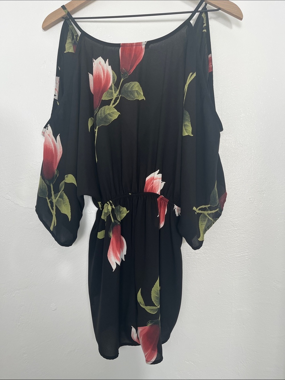 Audrey 3+1 Black Floral Cold-Shoulder Romper - Picture 6 of 6
